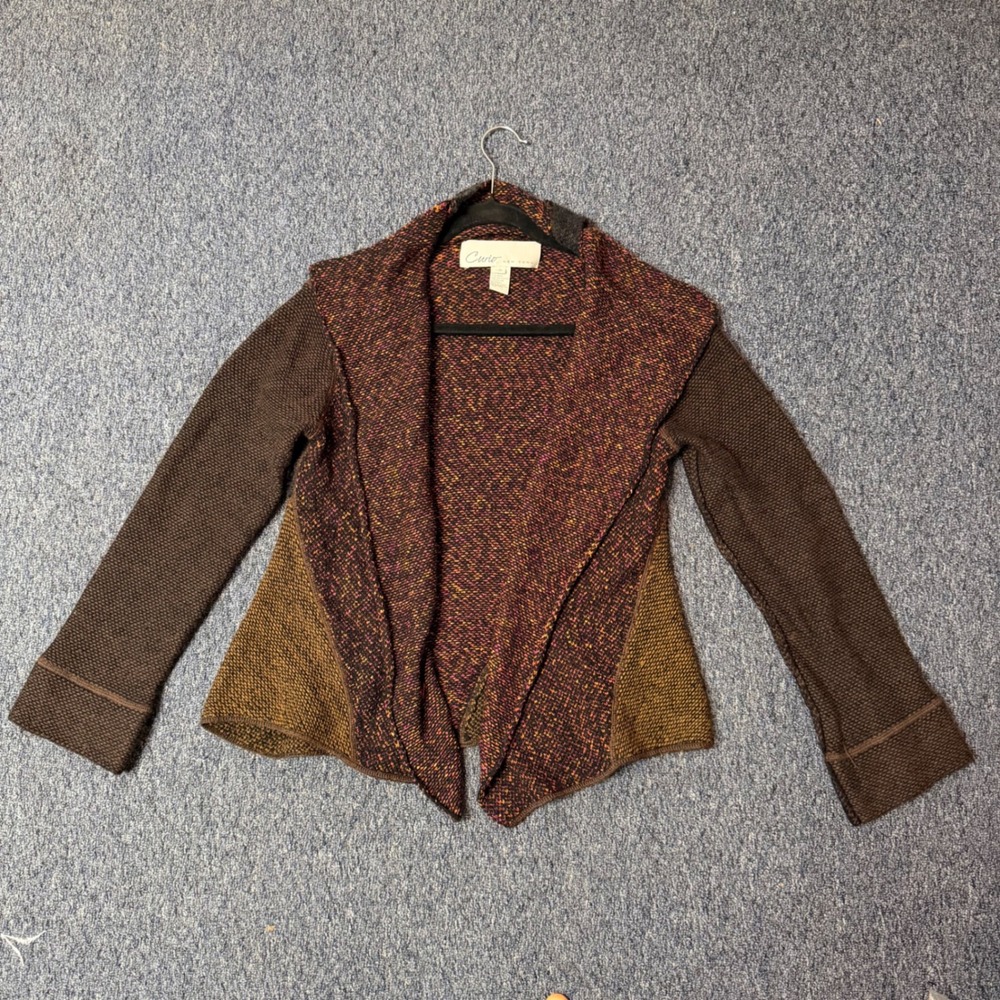 Curio New York Womens Small Multi Color Knit Open Front Wool Blend Cardigan